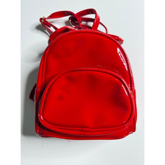 Red Patent Mini Backpack With Bow Accent & Adjustable Straps - Picture 5 of 5